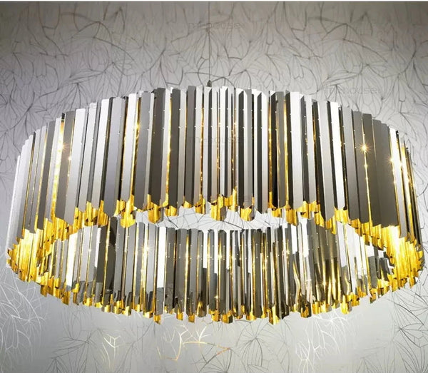 Modern Nordic luxury chandelier Celestial in premium stainless steel with golden, silver, or black finishes. The design, inspired by Northern skies, combines contemporary elegance with integrated LED lighting, creating a warm, inviting ambiance for living rooms or bedrooms.