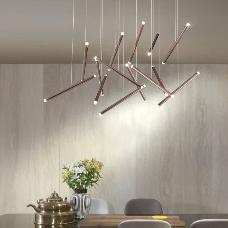 Whimsical Flora LED Chandelier in Black, Gold, and Brown - a luxurious modern decorative light fixture with a unique round tube design, perfect for enhancing living spaces in lofts and villas.