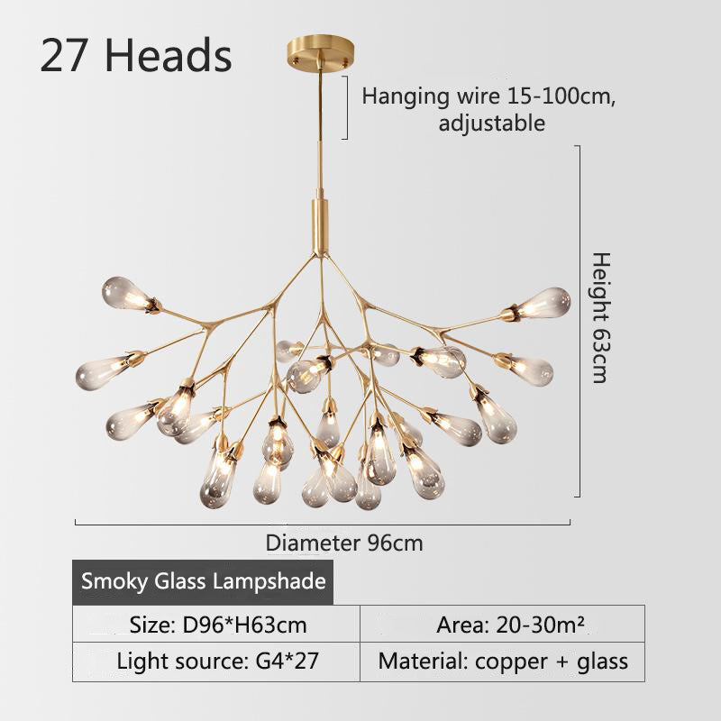 Lights of Scandinavia - Inflorescence - Nordic luxury copper LED chandelier. Modern lighting for dining rooms, hallways or why not light up the entrance hall? Luxury LED Chandelier Lighting Firefly Dining Living Room Creative Hanging Lamp Modern Bedroom Home Deco Fixtures