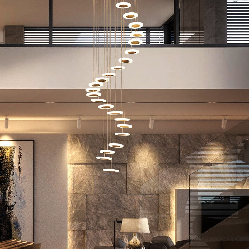 Lights of Scandinavia - Troglodyte - Modern lights rotating LED staircase chandelier living room hanging lamp Nordic restaurant duplex villa interior lighting