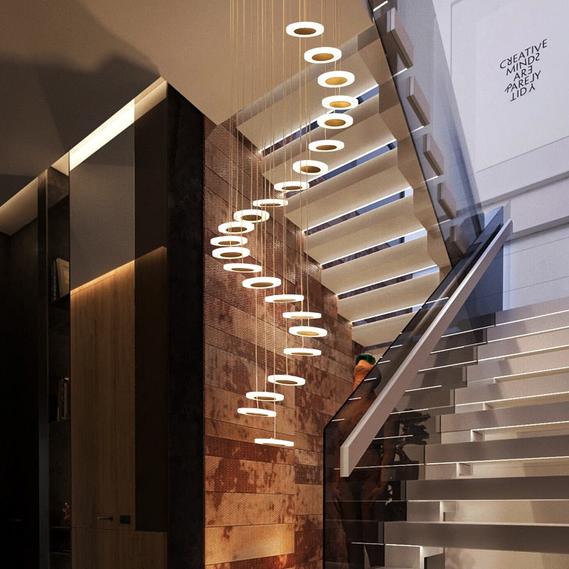 Lights of Scandinavia - Troglodyte - Modern lights rotating LED staircase chandelier living room hanging lamp Nordic restaurant duplex villa interior lighting