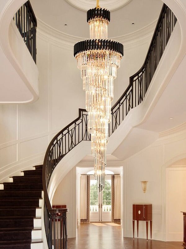 Lights of Scandinavia - Imperial - When only the best is good enough. Grand luxurious crystal chandelier suitable for staircases or grand lobbies. Stainless steel framework combined with high-grade K9 crystals and modern LED light sources. A modern heart encapsulated in a luxurious classic design. Imperial won't leave anyone indifferent. Luxury modern crystal chandelier for staircase Long loft black cristal light fixture villa lobby living room decor hang lighting